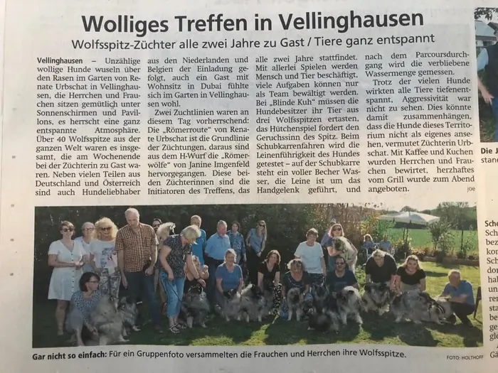 Zeitungsartikel Wolliges Treffen in Vellinghausen mit Gruppenfoto der Hundebesitzer